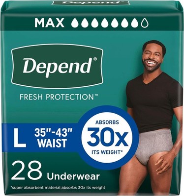 Depend Fresh Protection Incontinence Underwear for Men, Adult Diapers,L,28 Count