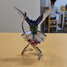 Crystal Bird Figurine Sculpture Decor with Flower Accent