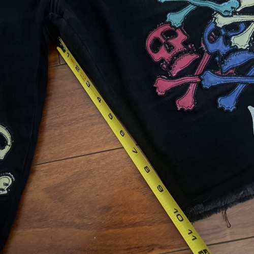 Crysp Denim Jean Shorts Jorts Men's 32 Black Stretch Denim Skull Embroidered Y2K - Picture 14 of 14