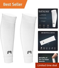 White Compression Soccer Sock Sleeves - Secure Shin Guards, 1 Size Fits All