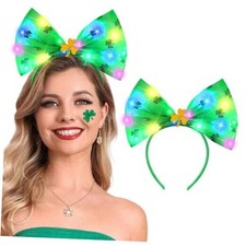 Light Up St. Patrick's Day Headbands Green Shamrock Bow Hair Band Led Style 1