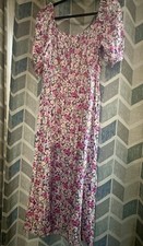 Lush On/Off Shoulder Purple Pink Multicolor Floral Puff Sleeve Midi Dress, L