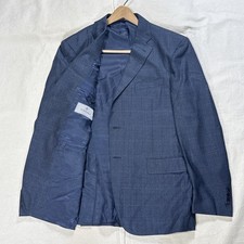 Canali 1934 Mens Navy Wool Blazer Blue Plaid Windowpane Made In Italy 32 56 7R