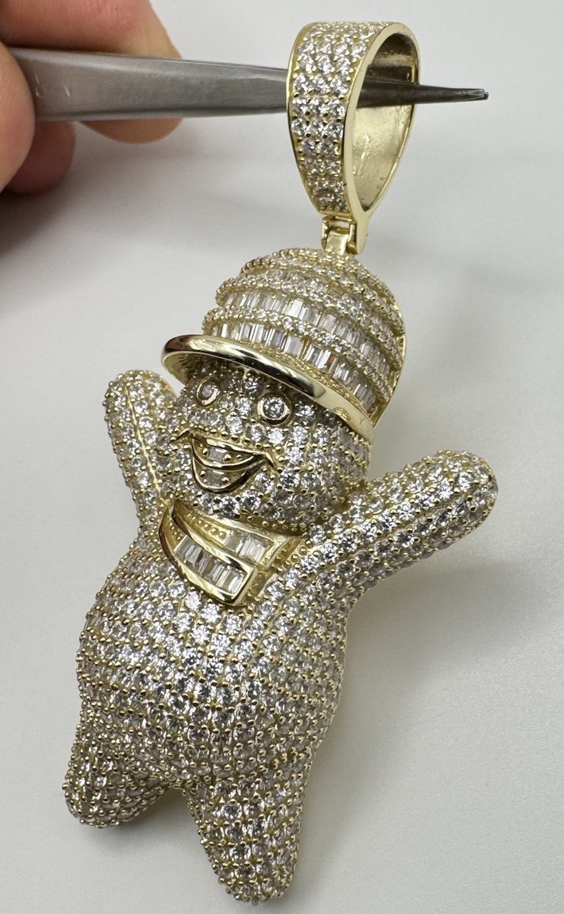 Large BS Solid Gold Washed Sterling Silver Pave C… - image 4