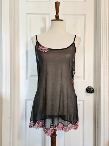 UNDERCOVER Camicia da notte Victoria’s Secret nera maglia ricamo rosa fiori taglia media