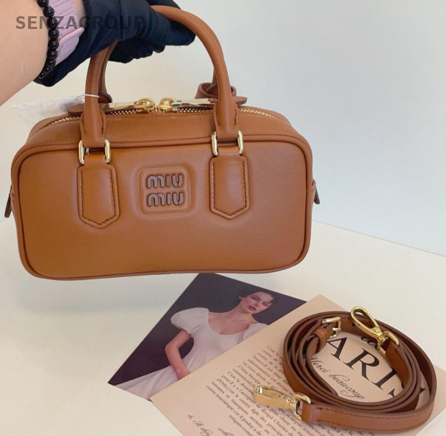 Miu Miu Arcadie PM Bowling Top Handle Shoulder Bag Brown Almost Brand New