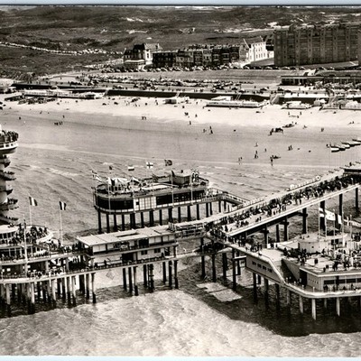 c1960s Scheveningen, Netherlands 8'' RPPC DE PIER Beach Pier Aerial Park PC 8O