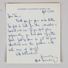 Hank Greenberg Signed Letter - COA JSA