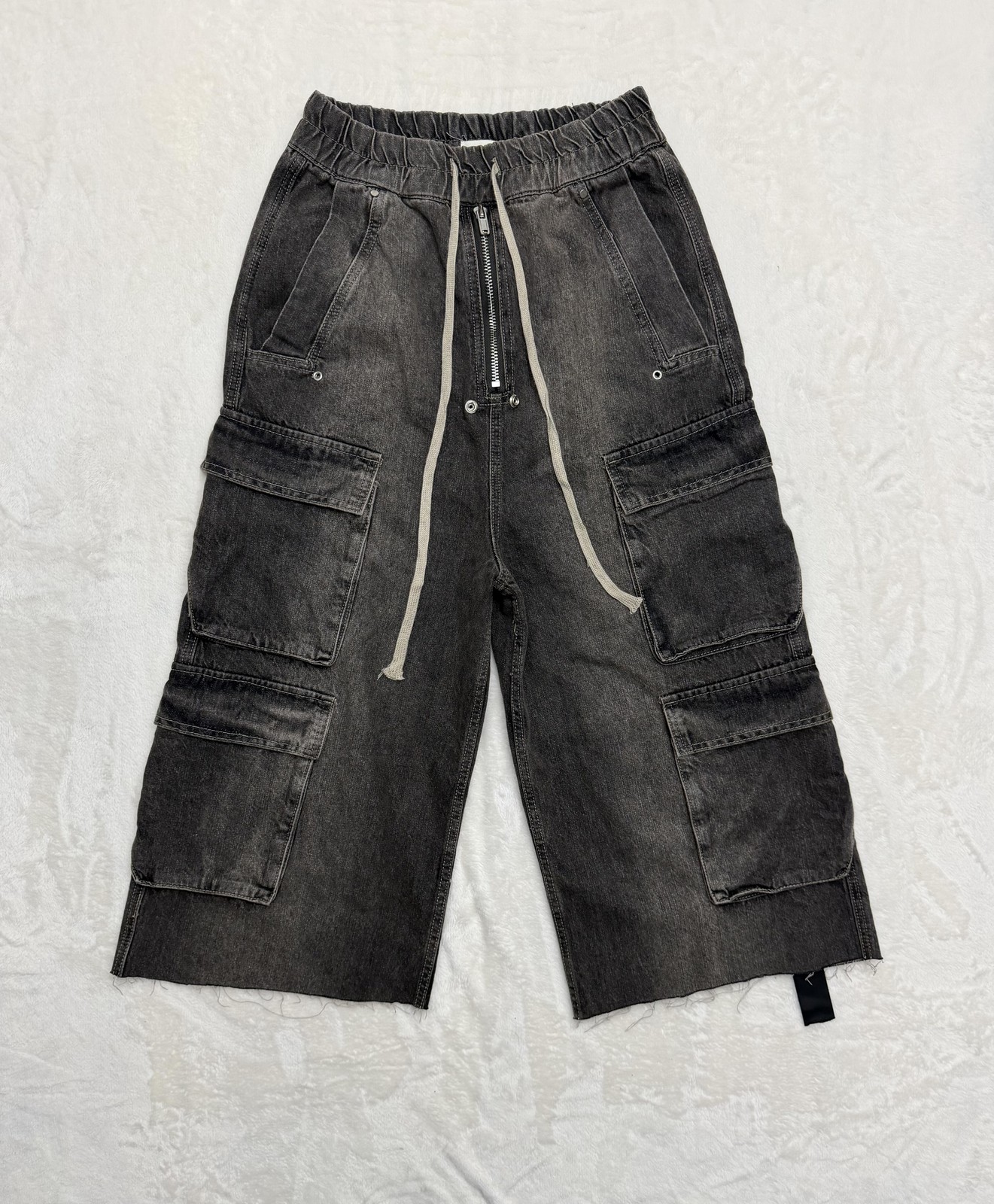 S Medium 28 30 Brown Denim Cargo Cropped Wide Leg Raw Hem