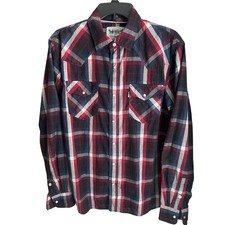 Levi's Western Pearl Snap Shirt Mens M Red Blue Plaid Lightweight Button Down