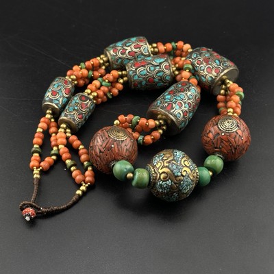 Beautiful Handmade Design Multi Color Natural Stone Tibetan Traditional Necklac