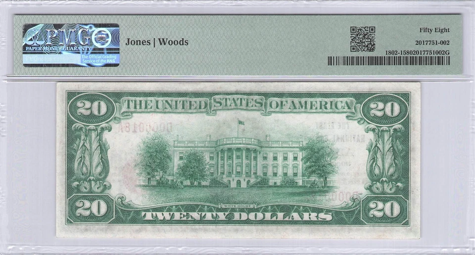 The First NB of Adams MN $20.00 1929 PMG 58 Charter 8059 Low Serial # 000018 - Image 2 of 2