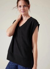 Athleta Retro Terry V Neck Sweatshirt Womens Small Black