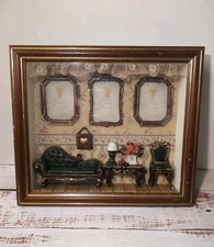 VTG Victorian Living Room Shadow Box Picture Frame Holds 3 Pictures 