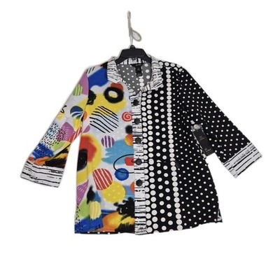 Ali Miles Women's Size M 3/4 cuff Sleeve Button Up Abstract Top Blouse Shirt 46