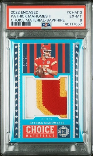 2022 PANINI ENCASED CHOICE MATERIALS SAPPHIRE PATRICK MAHOMES II 38/50 PSA 6