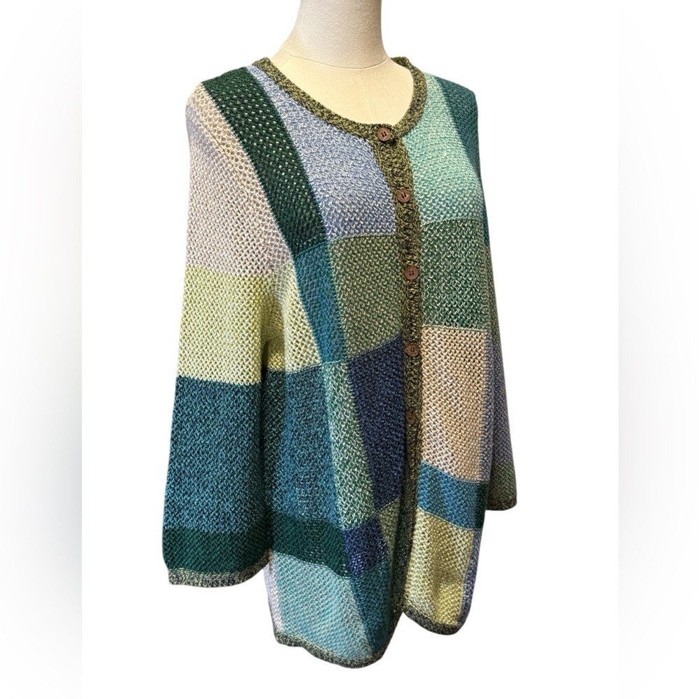 Patchwork Cottagecore Womens Large Open Knit Blue… - image 4