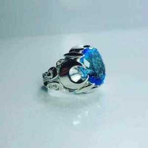 Authentic AAA+ Blue Topaz Men Ring, Handmade Men Ring, Turkish Handmade Silver Men's Ring,