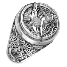 925 Sterling Silver Viking Celtic Shark Ring Norse Jewelry