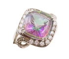 925 Sterling Silver Vintage Ring Square Mystic Topaz Swirl CZ Inlay Sz 8 RG29132
