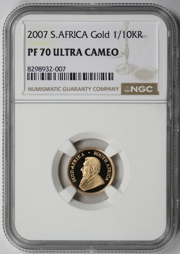 2007 South Africa 1/10 Krugerrand 1/10 oz Gold Proof PF 70 Ultra Cameo NGC