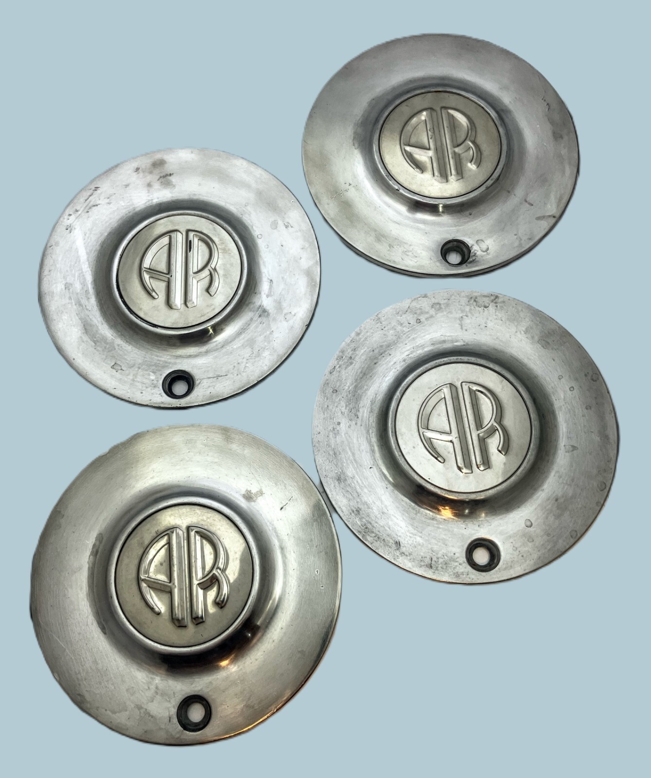 Set of 4 American Racing Wheels Silver Custom Wheel Center 6 3/8  # 899073