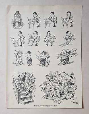 BATEMAN The Man who Broke the Tube - Artist Cartoon Book Plate (1932)