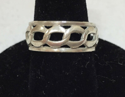 Sterling Silver Ring Cut Out Loop Band Interlocking Chain Open Size 5.5  925 
