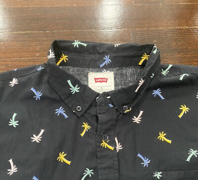Levi's Black All Over Palm Tree Print Button Up Shirt Size XL