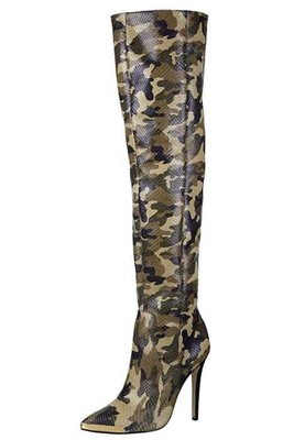 RIHANNA Super Rare River Island Khaki camo pointed stiletto knee 