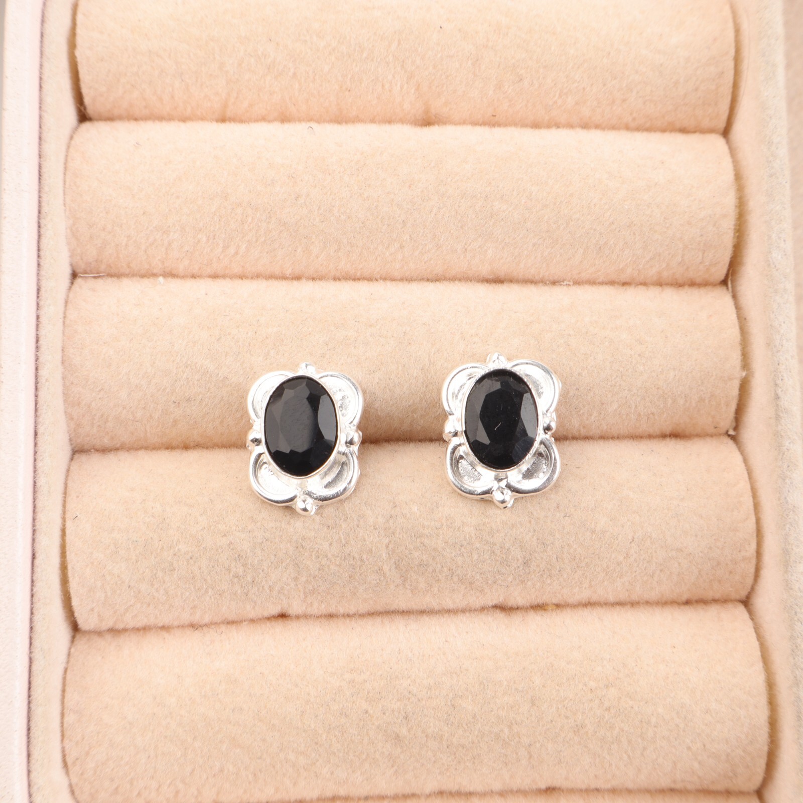 Oval Cut Natural Black Onyx 925 Silver Dangling Bezel Daughter Earrings Jewelry