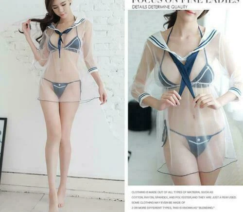 Fancy Sleepwear  Womens Sheer Lingerie Sailor Uniform Cosplay Costume Sexy - Image 3 of 4