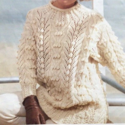 Knitting Pattern Ladies Textured Aran Sweater lovely design 30-40 Act size 44-52