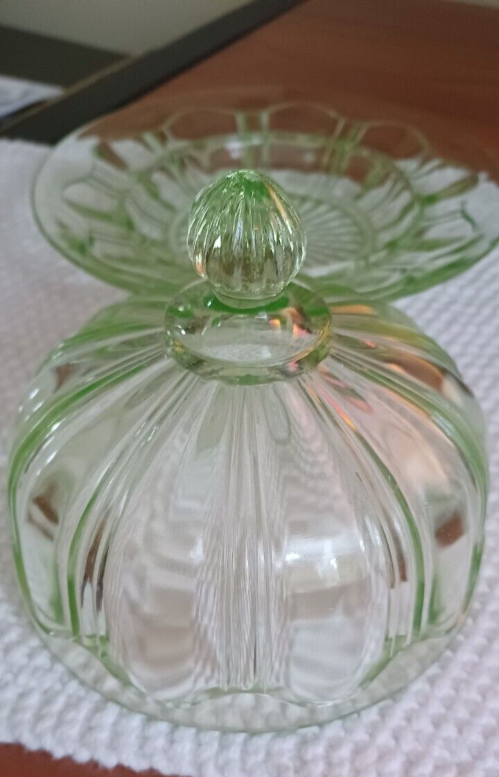 Vintage Green Depression Butter Dish W/Lid Uranium Glass 1930's eBay