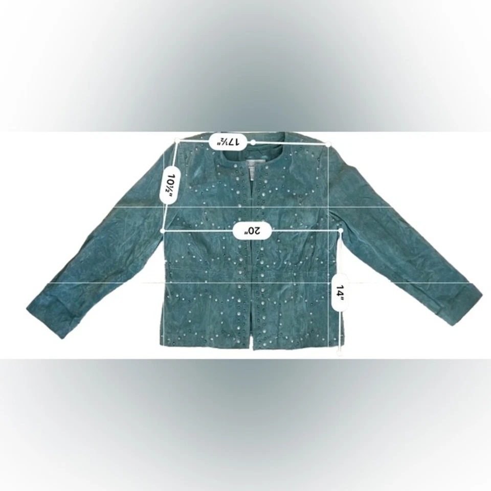 90-е Bradley Bayou бирюзовый замши кожаная куртка бисером спереди размер большой - Изображение 3 из 4
