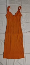 Zara Women's Orange Ribbed Knit Midi Sleeveless Dress S