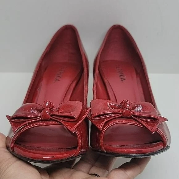 Zapatos de tacón alto punta abierta de charol sintético rojo paprika (leer defectos) 6 Foto 4 de 4
