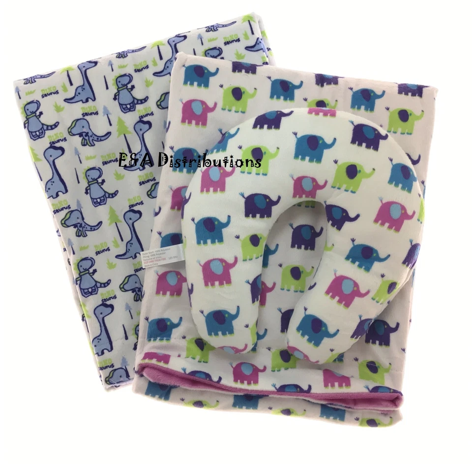 Baby Fleece Blanket & Cushion| 75x100cm | Pram, Cot, Moses | Dinosaur & Elephant - Image 2 of 2