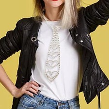 Damen Strass Krawatten Collier Krawattenkette Halskette Geschenk silber