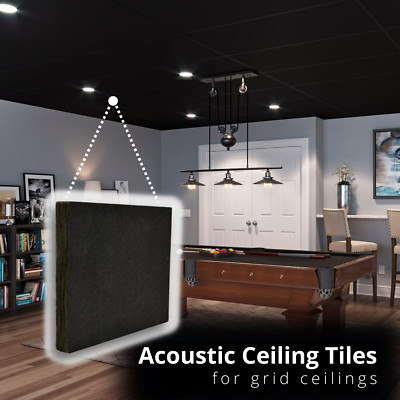 Black Theater Acoustic Drop Ceiling Tiles 24''x48''x2'' Sound Absorbing, 5 pcs