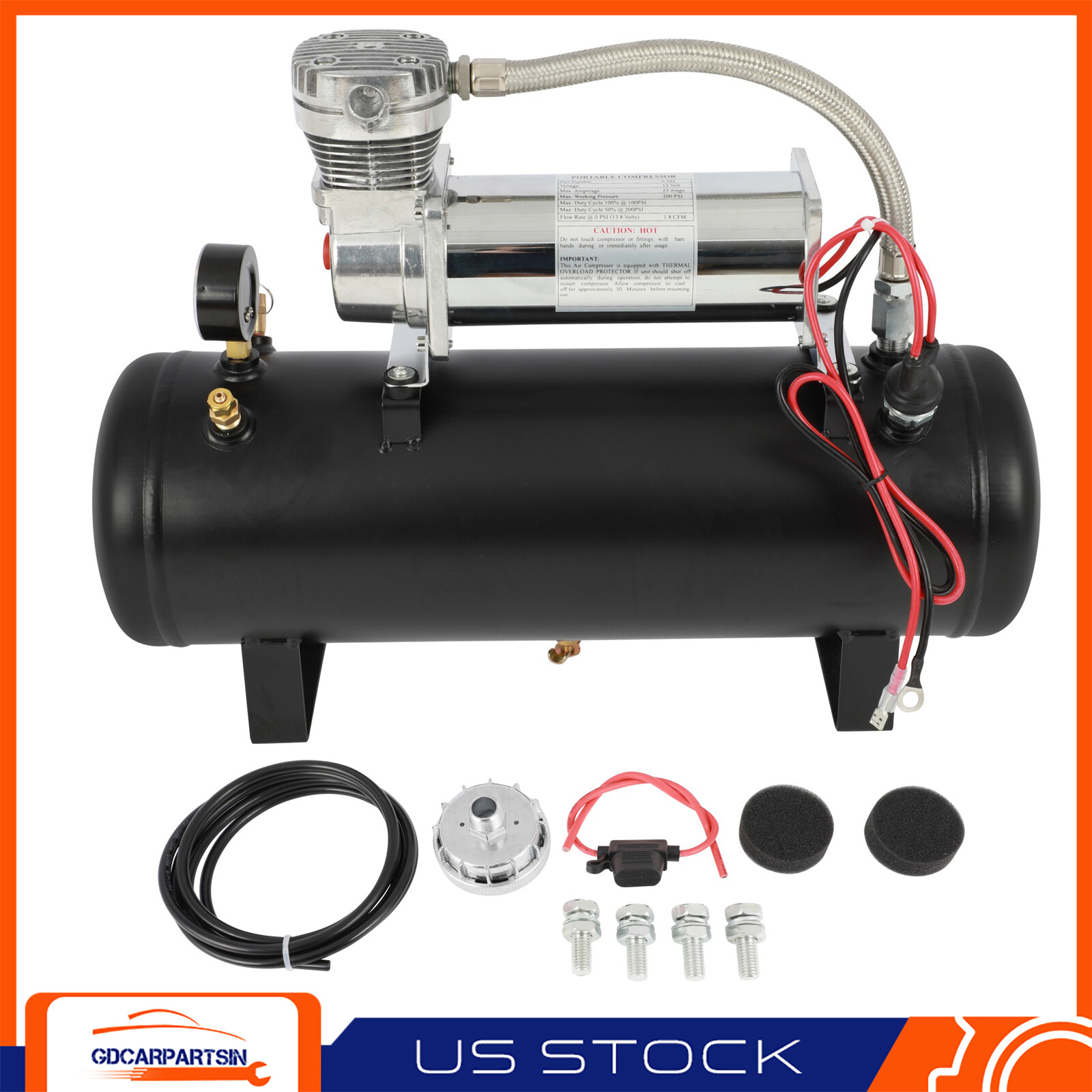 For Train Horn 12V 2.5 Gal Air Tank 200 Psi Compressor Onboard System Kit