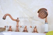 Antique Red Copper Bathroom Roman Tub Faucet Mixer Tap 5 PCS Set Hand Shower