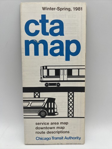1981 Winter-Spring CHICAGO TRANSIT AUTHORITY CTA ROUTE MAP Train L Subway Bus