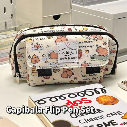 Portable Cute Capybara Flip Pencil Cases Storage Bag Cosmetic Bags Coin Purs  GF - Afbeelding 1 van 9