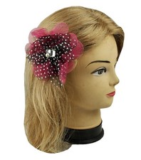 6 Flower Hair Pin Brooch Elastic Band Polka Dots Mesh Flower Women Girls 3 in 1