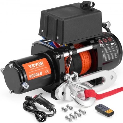Electric Winch, 6000 lb, 12V DC Truck Winch with 1/4 in x 55 ft Synthetic Rope