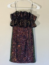 Thirty / Thirty LA Allover Sequin Ruffle Strapless Mini Dress Party Going Out XS