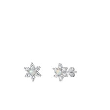 Sterling Silver Beautiful White Synthetic Opal Clear CZ Star Flower Earrings 925