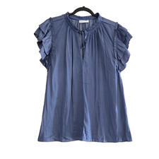 Blusa Semilla Mostaza XL Azul Volantes Manga Corbata Cuello