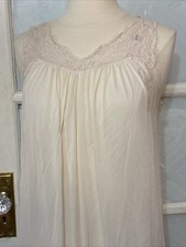 Vintage Shadowline Womens Off White Nylon Nightgown Size Small Lace Trim Long